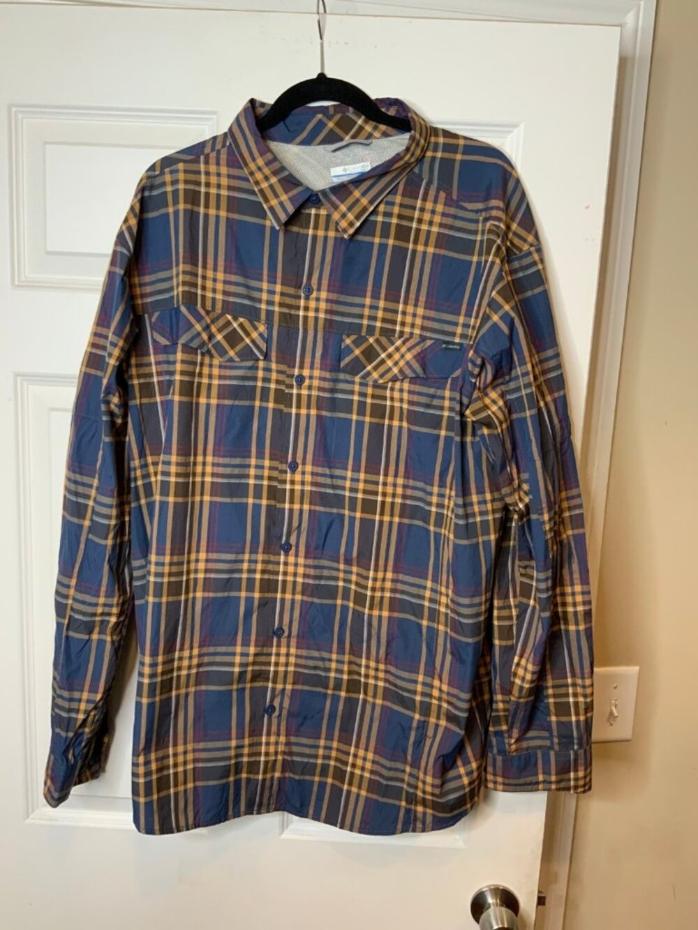 Colombia Men's Blue Orange Red Plaid Button-Up Shirt, Size XXL
